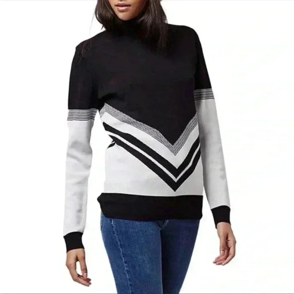 Topshop Varsity Chevron Knit Crew Sweater Size 8​​
